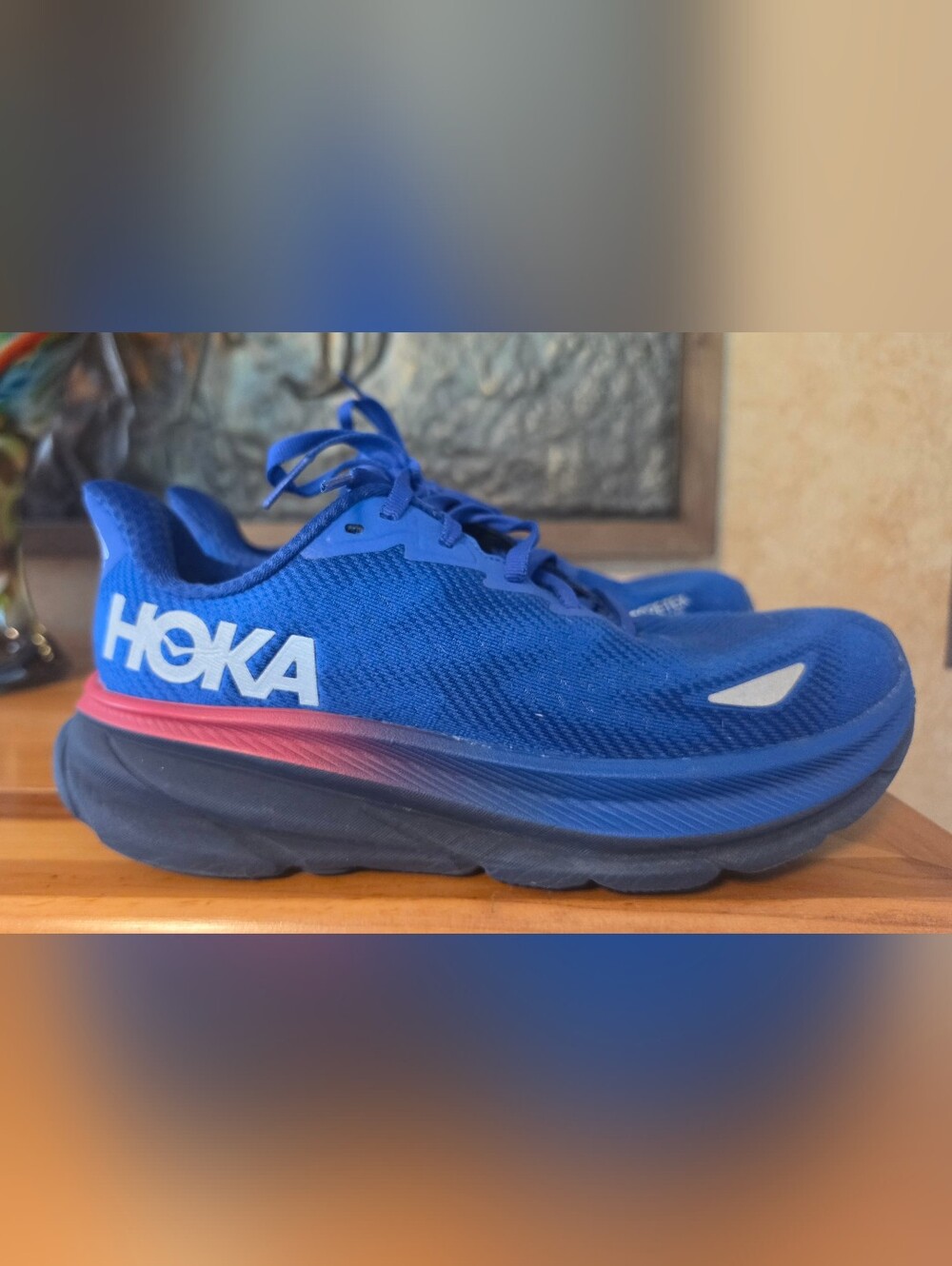 Hoka Women's Blue Sneakers with Pink Accent - Picture 4 of 7